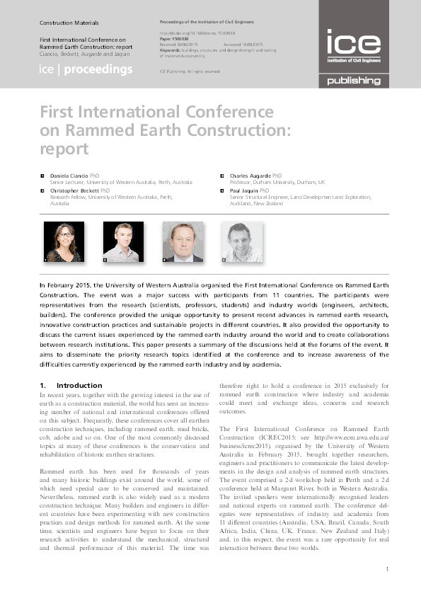First International Conference on Rammed Earth Construction: report Thumbnail