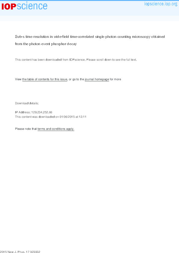 Sub-μs time resolution in wide-field time-correlated single photon counting microscopy obtained from the photon event phosphor decay Thumbnail