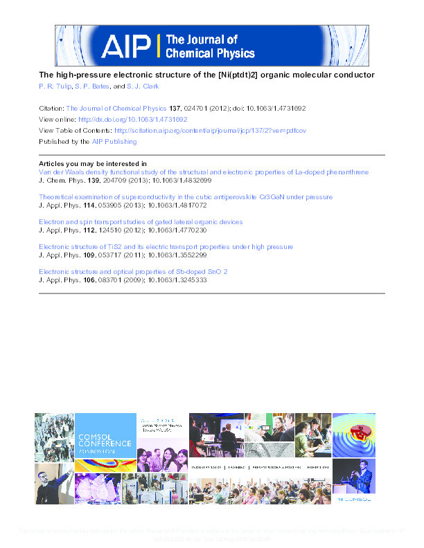 The high-pressure electronic structure of the [Ni(ptdt)2] organic molecular conductor Thumbnail