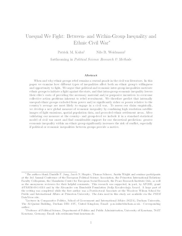 Unequal We Fight: Between- and Within-Group Inequality and Ethnic Civil War Thumbnail
