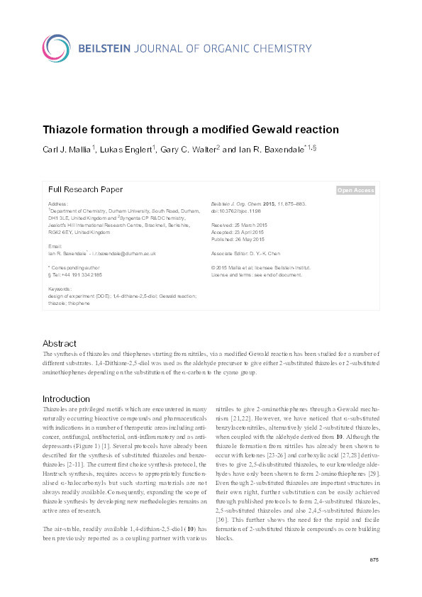 Thiazole formation through a modified Gewald reaction Thumbnail
