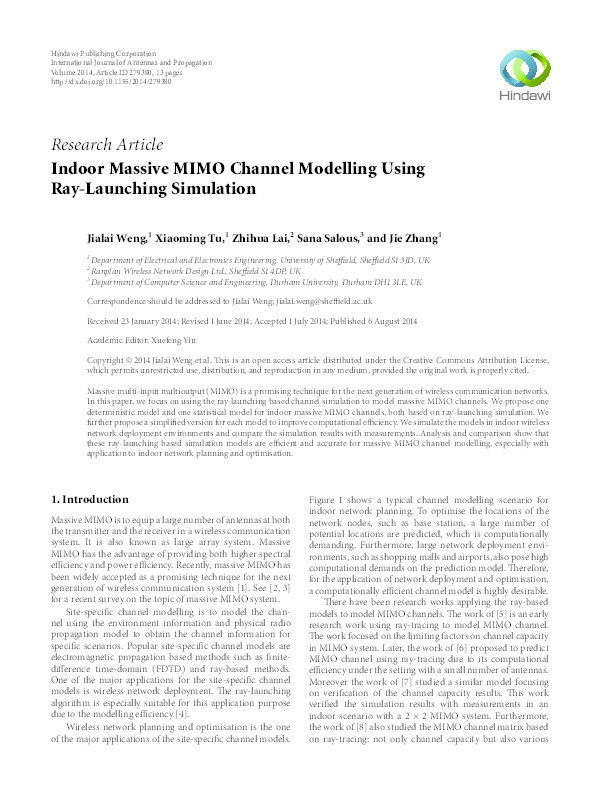 Indoor Massive MIMO Channel Modelling Using Ray-Launching Simulation Thumbnail