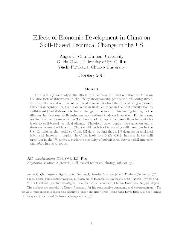Effects of economic development in China on skill-biased technical change in the US Thumbnail