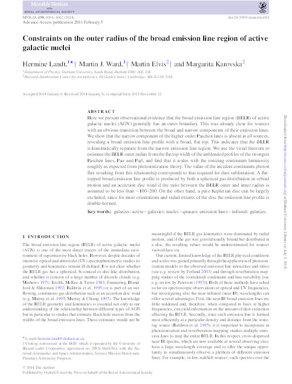 Constraints on the outer radius of the broad emission line region of active galactic nuclei Thumbnail