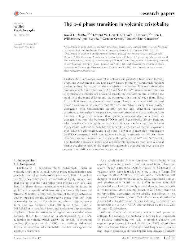 The α-β phase transition in volcanic cristobalite Thumbnail