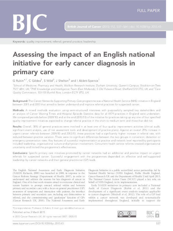 Assessing the impact of an English national initiative for early cancer diagnosis in primary care Thumbnail