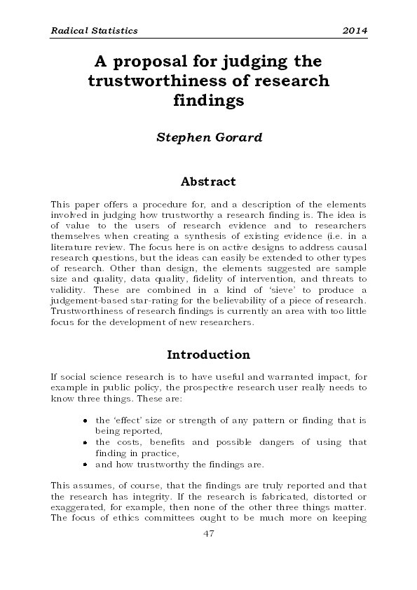 A proposal for judging the trustworthiness of research findings Thumbnail