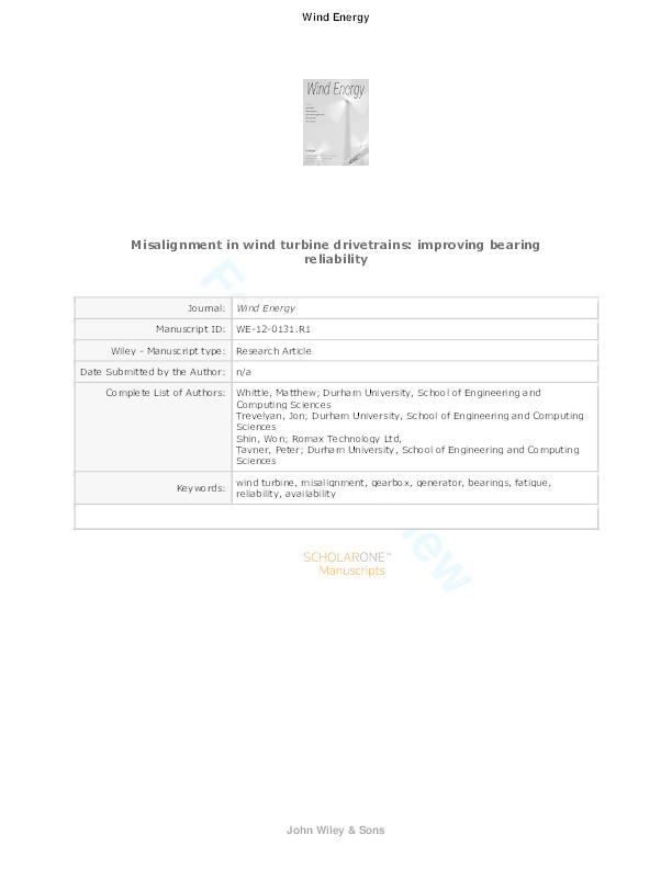 Improving wind turbine drivetrain bearing reliability through pre-misalignment Thumbnail