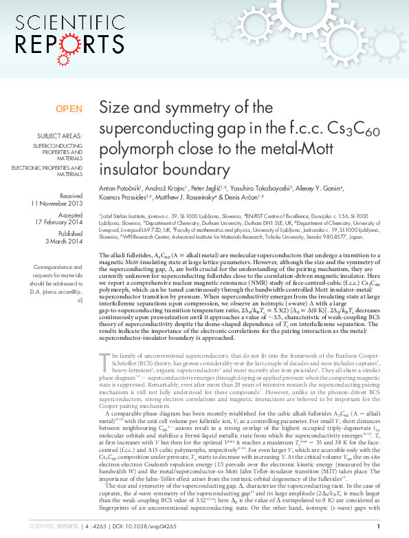 Size and symmetry of the superconducting gap in the f.c.c. Cs3C60 polymorph close to the metal-Mott insulator boundary Thumbnail