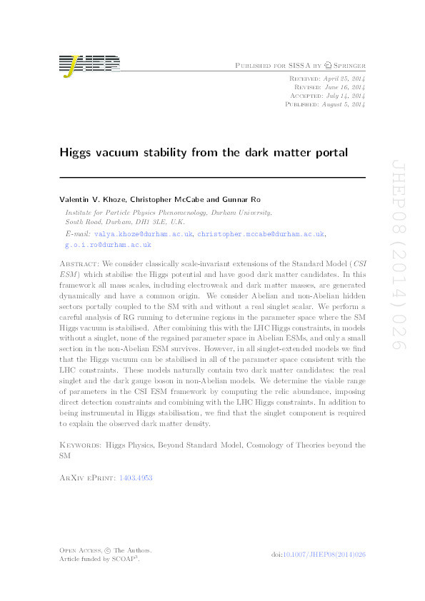 Higgs vacuum stability from the dark matter portal Thumbnail