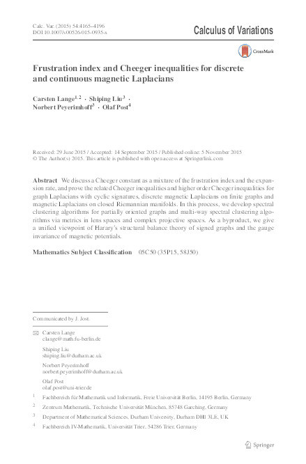 Frustration index and Cheeger inequalities for discrete and continuous magnetic Laplacians Thumbnail