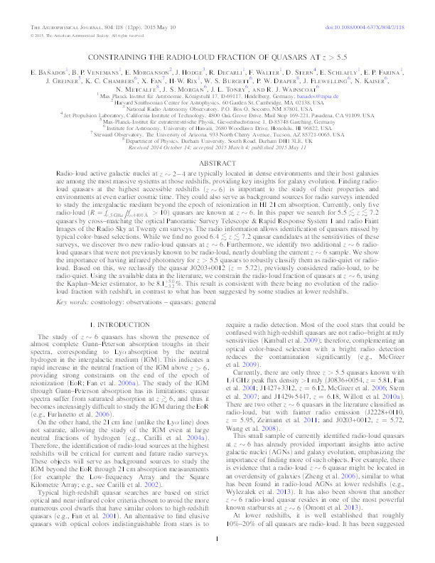 Constraining the Radio-loud Fraction of Quasars at z > 5.5 Thumbnail