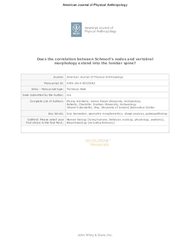 Does the correlation between Schmorl’s nodes and vertebral morphology extend into the lumbar spine? Thumbnail