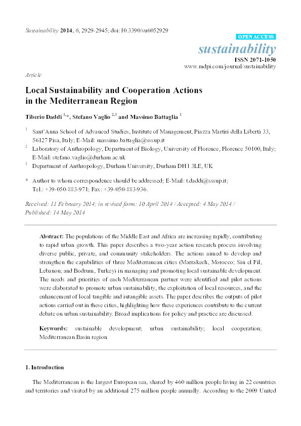 Local Sustainability and Cooperation Actions in the Mediterranean Region Thumbnail