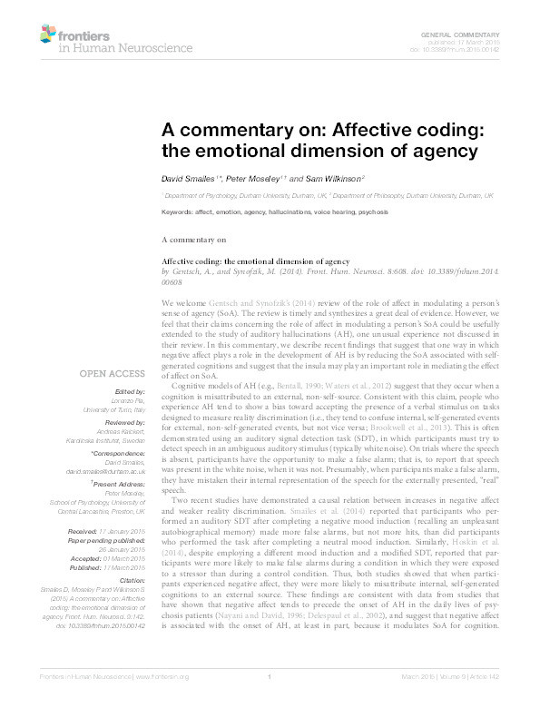 A commentary on: Affective coding: the emotional dimension of agency Thumbnail