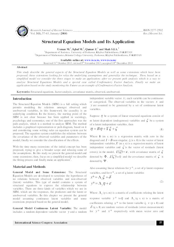 Structural Equation Models and Its Application Thumbnail