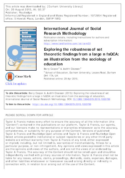 Exploring the robustness of set theoretic findings from a large n fsQCA: An illustration from the sociology of education Thumbnail