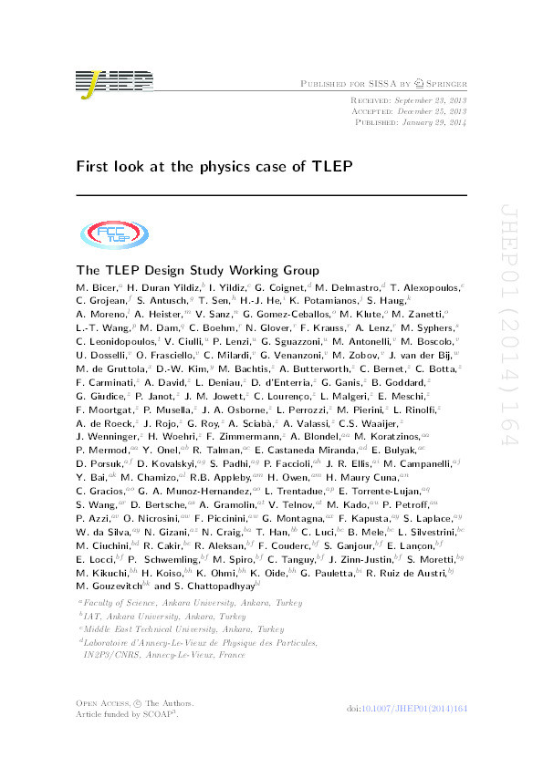 First Look at the Physics Case of TLEP Thumbnail