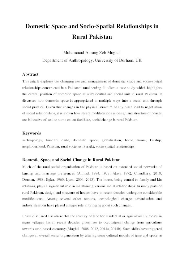 Domestic Space and Socio-spatial Relationships in Rural Pakistan Thumbnail