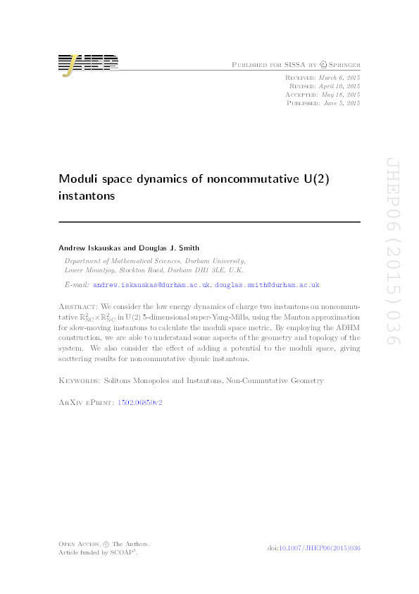 Moduli space dynamics of noncommutative U(2) instantons Thumbnail