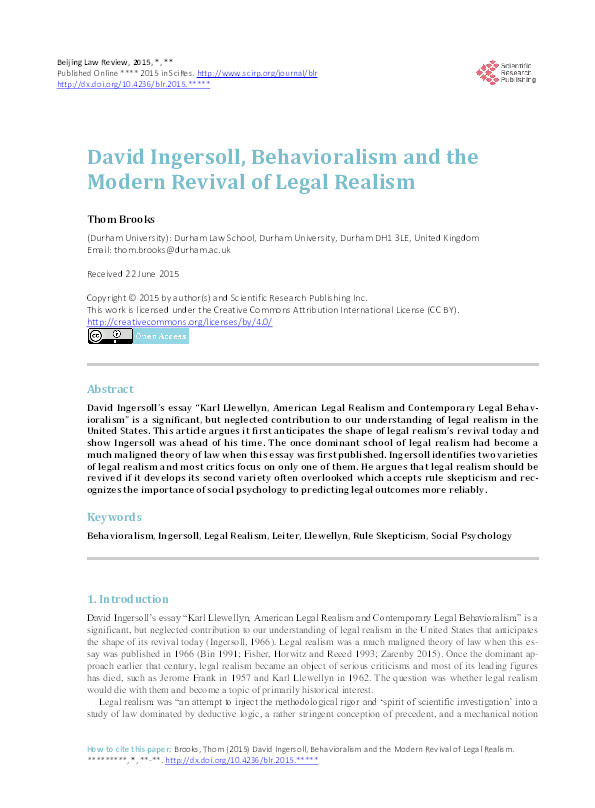 David Ingersoll, Behavioralism and the Modern Revival of Legal Realism Thumbnail