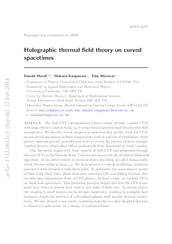 Holographic thermal field theory on curved spacetimes Thumbnail
