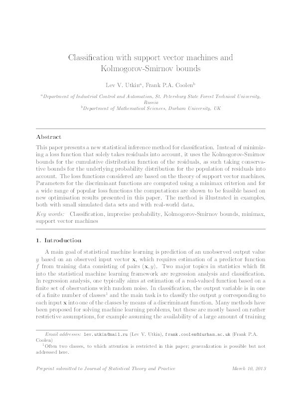 Classification with support vector machines and Kolmogorov-Smirnov bounds Thumbnail
