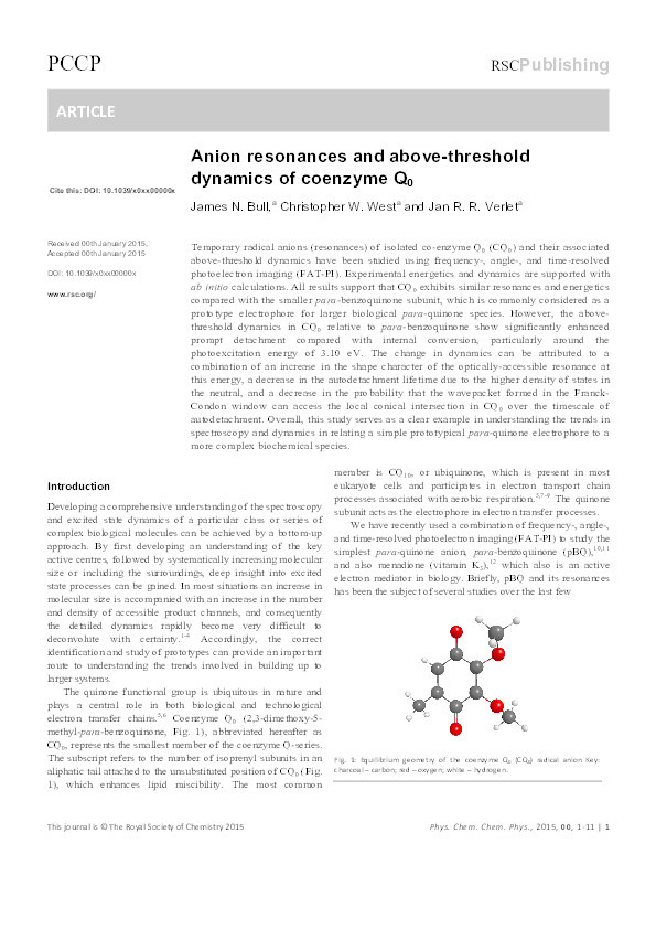 Anion resonances and above-threshold dynamics of coenzyme Q0 Thumbnail