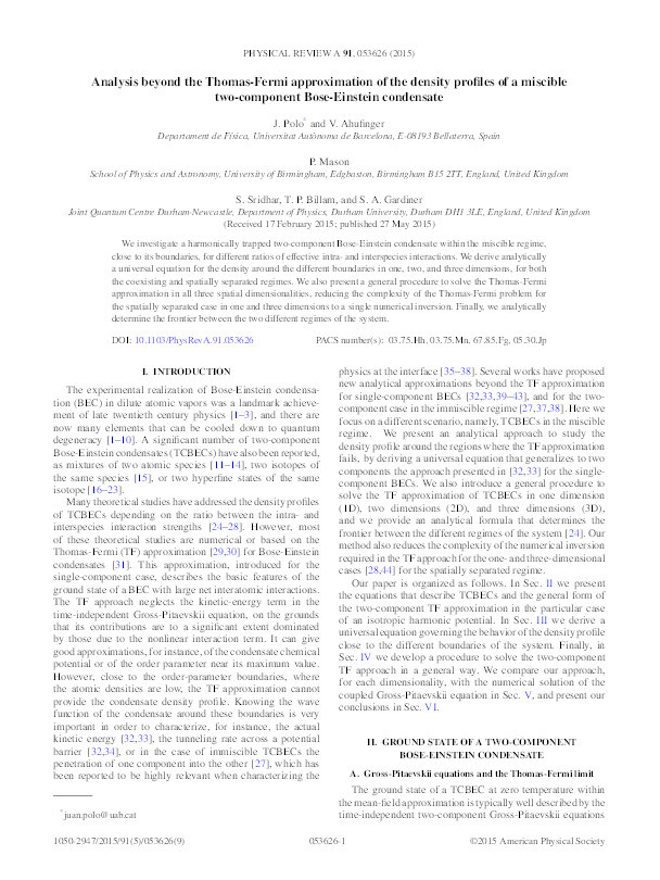 Analysis beyond the Thomas-Fermi approximation of the density profiles of a miscible two-component Bose-Einstein condensate Thumbnail