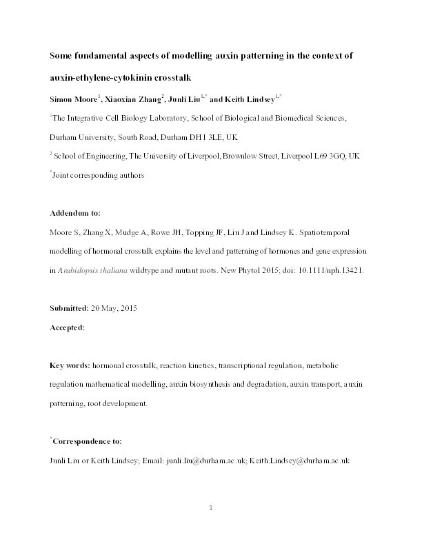 Some fundamental aspects of modelling auxin patterning in the context of auxin-ethylene-cytokinin crosstalk Thumbnail