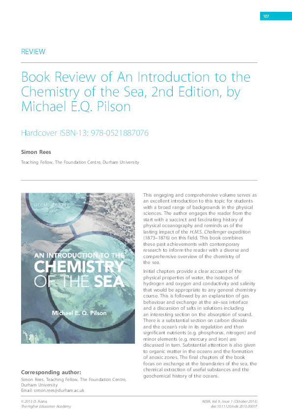 Book Review of An Introduction to the Chemistry of the Sea, 2nd Edition, by Michael E.Q. Pilson Thumbnail