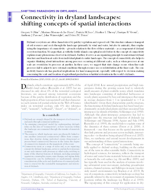 Connectivity in dryland landscapes: shifting concepts of spatial interactions Thumbnail