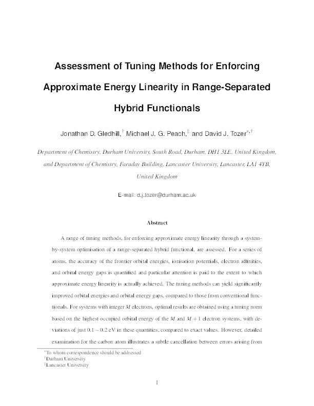 Assessment of tuning methods for enfacing approximate energy linearity in range-separated hybrid functionals Thumbnail