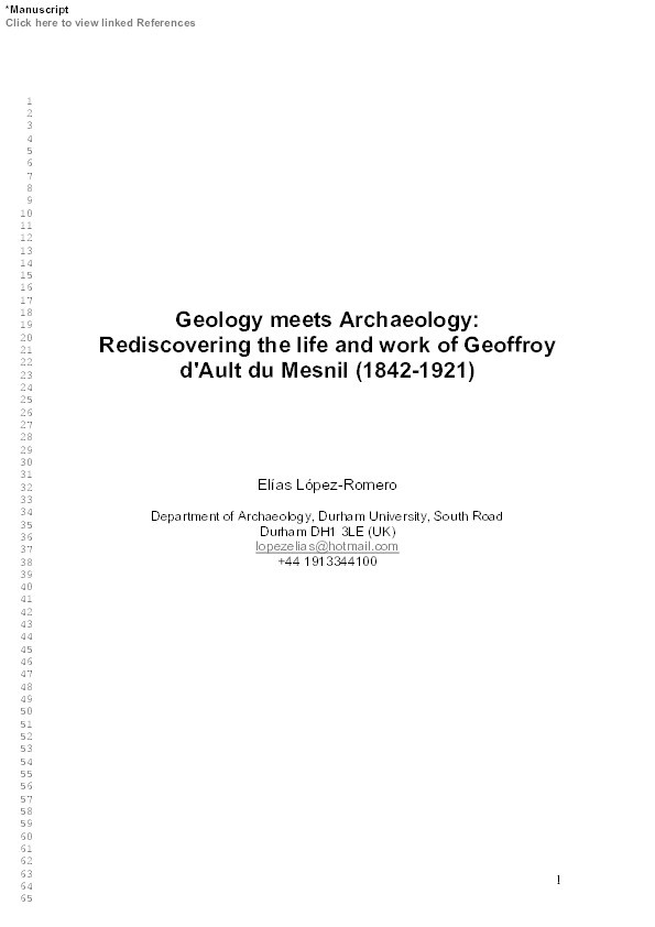 Geology meets archaeology: rediscovering the life and work of Geoffroy d’Ault du Mesnil (1842–1921) Thumbnail