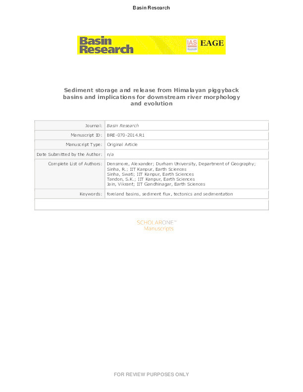 Sediment storage and release from Himalayan piggyback basins and implications for downstream river morphology and evolution Thumbnail