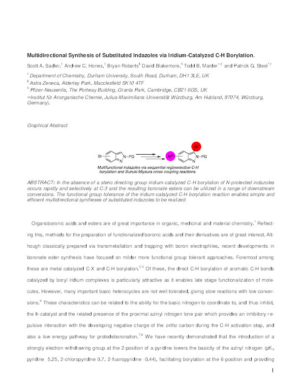 Multidirectional Synthesis of Substituted Indazoles via Iridium-Catalyzed C-H Borylation Thumbnail