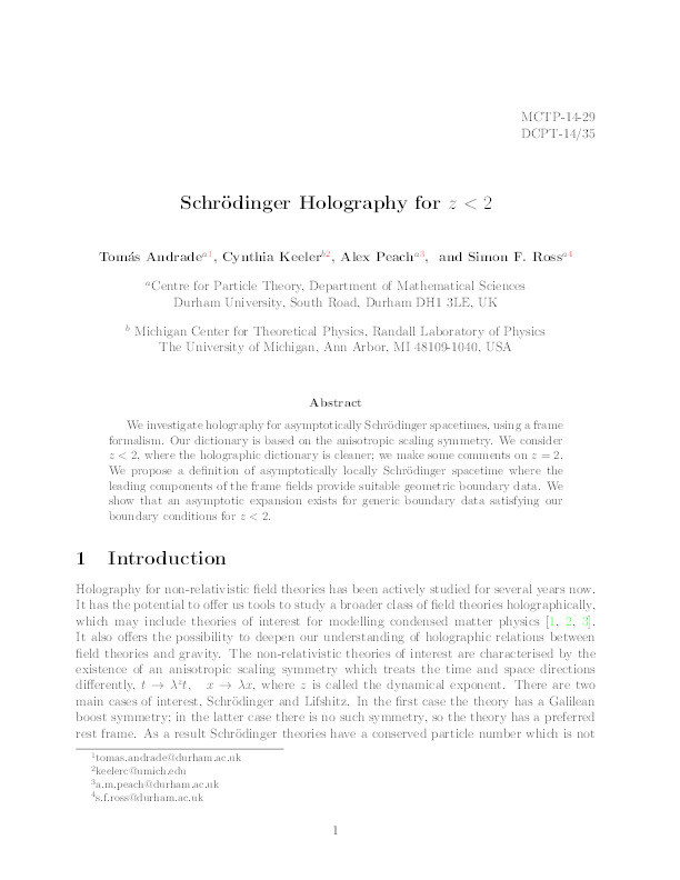 Schrödinger holography for z<2 Thumbnail