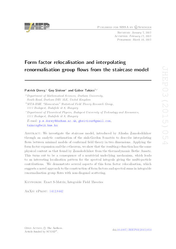 Form factor relocalisation and interpolating renormalisation group flows from the staircase model Thumbnail