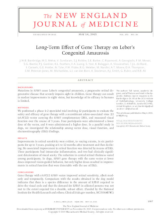 Long-Term Effect of Gene Therapy on Leber’s Congenital Amaurosis Thumbnail