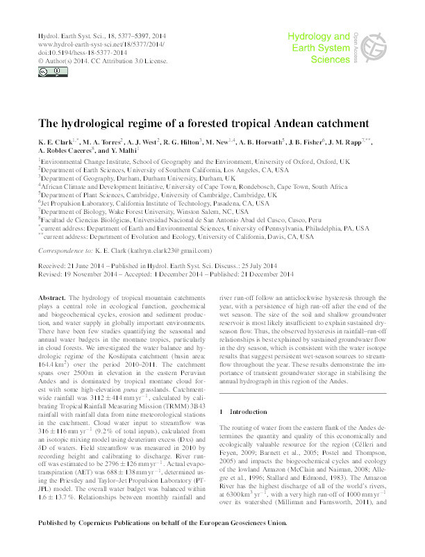 The hydrological regime of a forested tropical Andean catchment Thumbnail