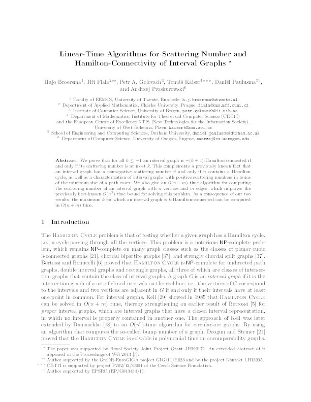 Linear-Time Algorithms for Scattering Number and Hamilton-Connectivity of Interval Graphs Thumbnail