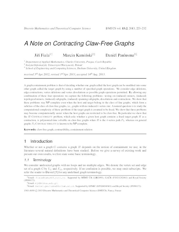 A note on contracting claw-free graphs Thumbnail