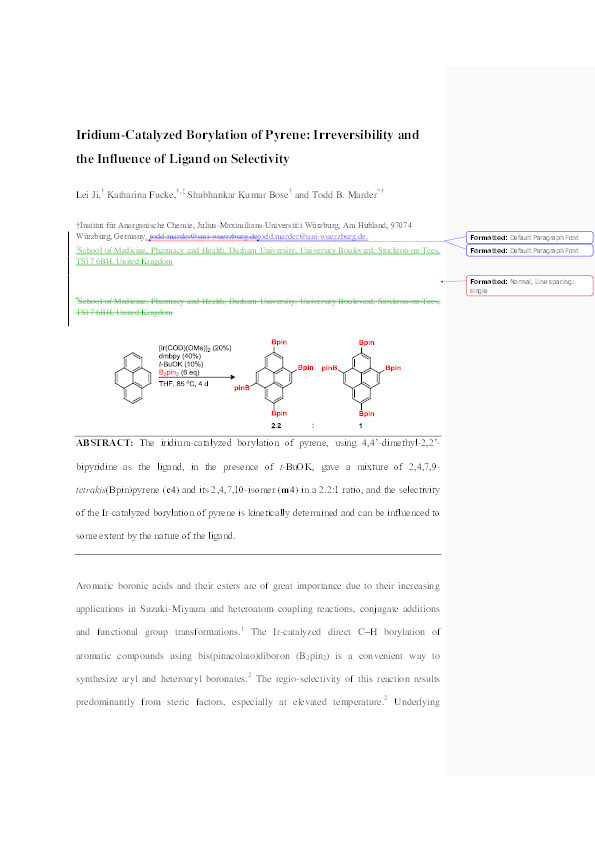 Iridium-catalyzed Borylation of Pyrene: Irreversibility and the Influence of Ligand on Selectivity Thumbnail