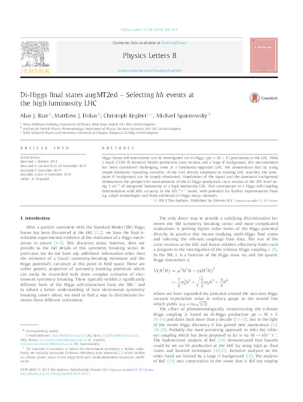 Di-Higgs final states augMT2ed – Selecting hh events at the high luminosity LHC Thumbnail