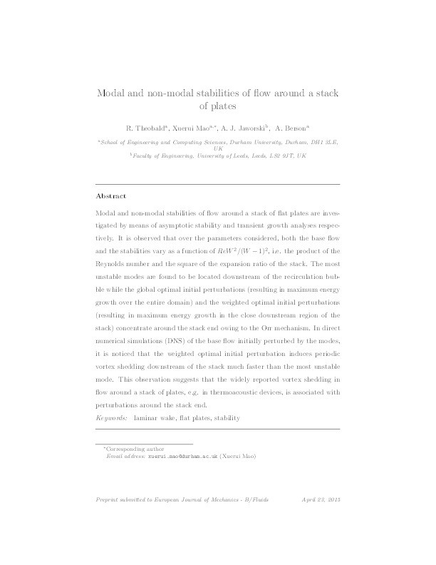 Modal and non-modal stabilities of flow around a stack of plates Thumbnail