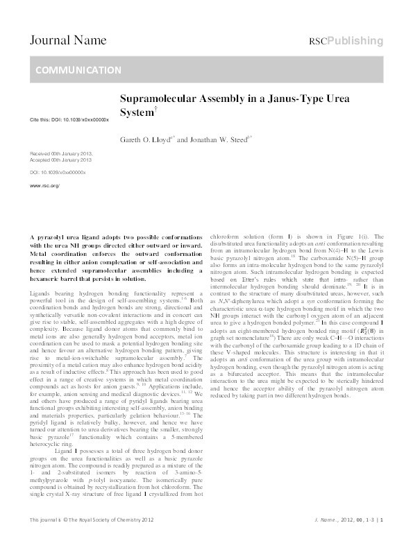 Supramolecular assembly in a Janus-type urea system Thumbnail