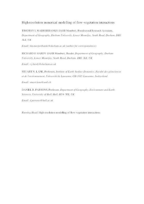 High-resolution numerical modelling of flow-vegetation interactions Thumbnail