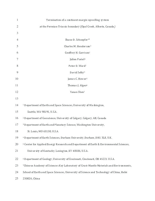 Termination of a continent-margin upwelling system at the Permian-Triassic boundary (Opal Creek, Alberta, Canada) Thumbnail