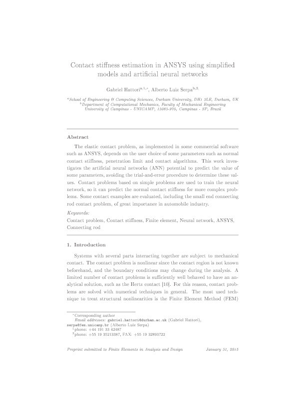 Contact stiffness estimation in ANSYS using simplified models and artificial neural networks Thumbnail