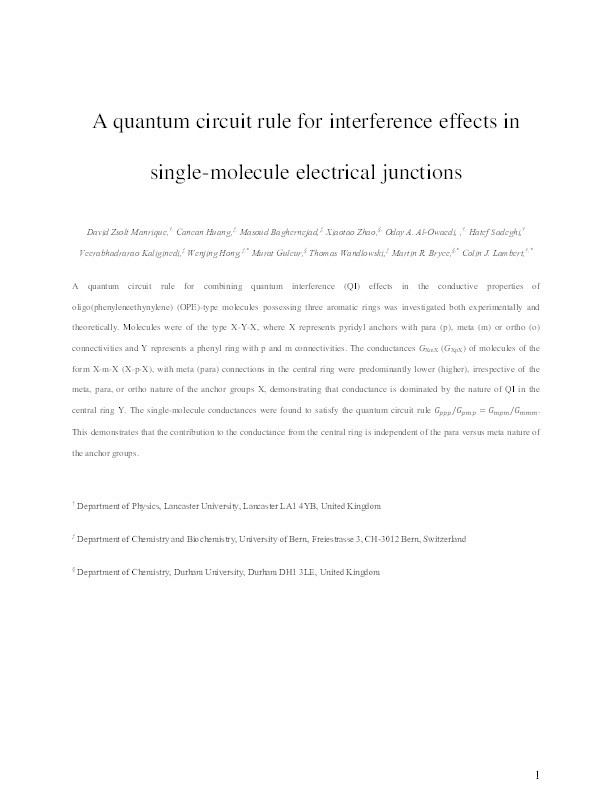 A quantum circuit rule for interference effects in single-molecule electrical junctions Thumbnail